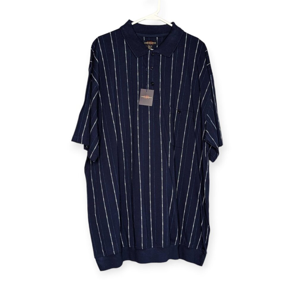 NWT Canyon Ridge Men's Navy Blue Striped 100% Cotton Polo Size 2XLT